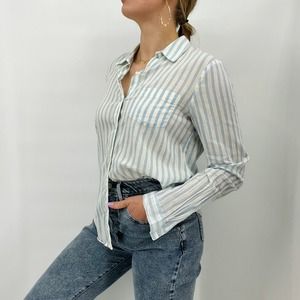 BDG Blue and White Striped Button Down Shirt